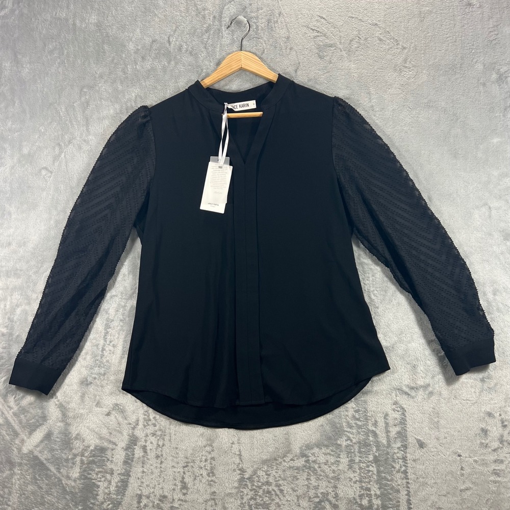 GRACE KARIN Blouse Womens Medium Black New V-Neck Textured Long Sleeve Top